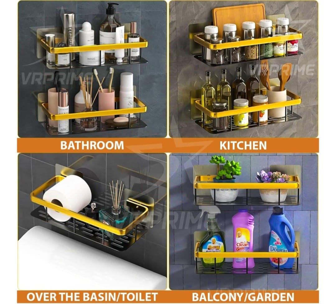 Adhesive Bathroom Shelf for Wall, Multipurpose Wall Mounted Bathroom and Kitchen Organiser