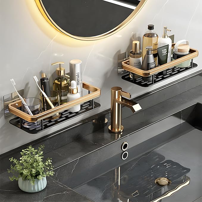 Adhesive Bathroom Shelf for Wall, Multipurpose Wall Mounted Bathroom and Kitchen Organiser